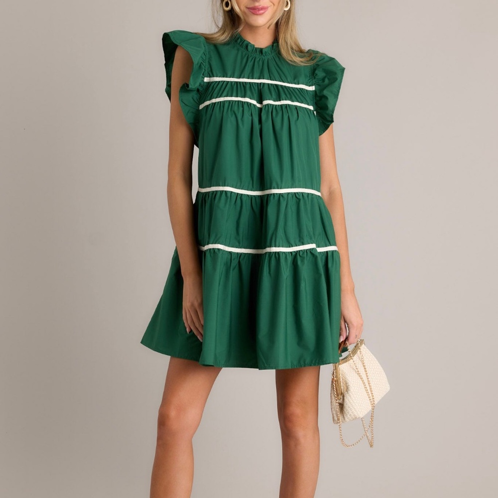 Red Dress All Around The World 100% Cotton Green Mini Dress Size MM / Green